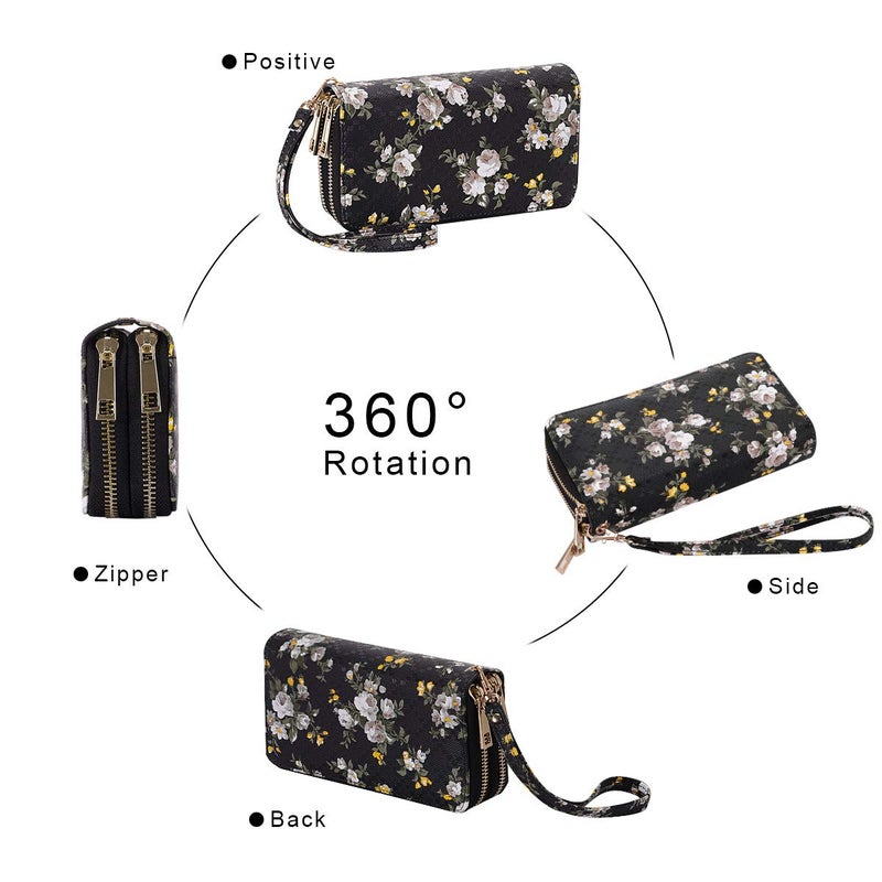 XEYOU Double Zipper Long Clutch Wallet Cellphone Wallet for Women with Removable Wristlet Strap for Credit Card, Cash, Coin, Bill - Image 3