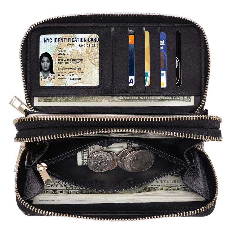 XEYOU Double Zipper Long Clutch Wallet Cellphone Wallet for Women with Removable Wristlet Strap for Credit Card, Cash, Coin, Bill - Image 4