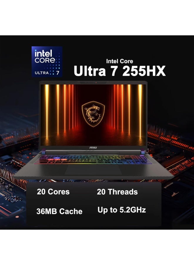MSI Vector 16 HX AI 16” 144Hz FHD+ Gaming Laptop: Intel Core Ultra 7-255HX, NVIDIA Geforce RTX 5070Ti, 16GB DDR5, 512GB NVMe SSD, Thunderbolt 5, Wi-Fi 6E, Win 11 Home: Cosmo Gray A2XWHG-275US English Cosmo Gray - Image 4