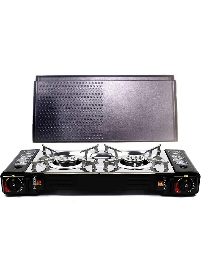 GO2CAMPS GO2CAMPS Alsaqer Double Burner Camping Stove with Hotplate Tray/Grill Pan Tray/Hamburger Tray Two way Not Included Gas Multicolor  - Image 2