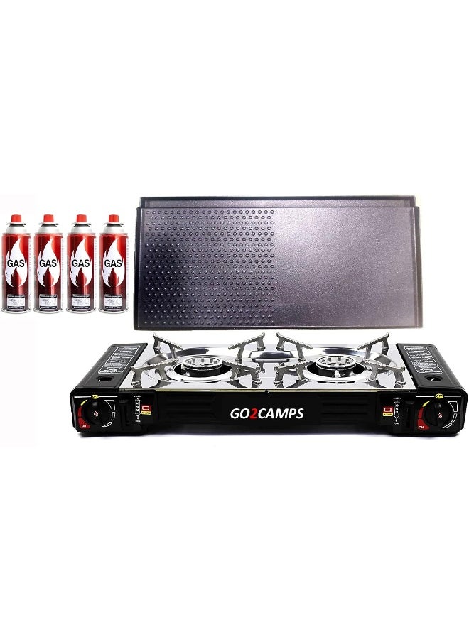 GO2CAMPS GO2CAMPS Alsaqer Double Burner Camping Stove with Hotplate Tray/Grill Pan Tray/Hamburger Tray Two way Not Included Gas Multicolor  - Image 1