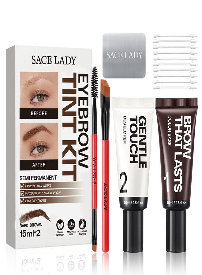 ساس ليدي مجموعة تلوين الحواجب من SACE LADY للنساء، تأثير يدوم حتى 4 أسابيع، مقاوم للماء والعرق، لون كريمي طبيعي للحواجب يمكنكِ استخدامه بنفسكِ في المنزل، نباتي وخالٍ من القسوة، 0.5 أونصة سائلة × 2 (02 بني داكن) - Image 1