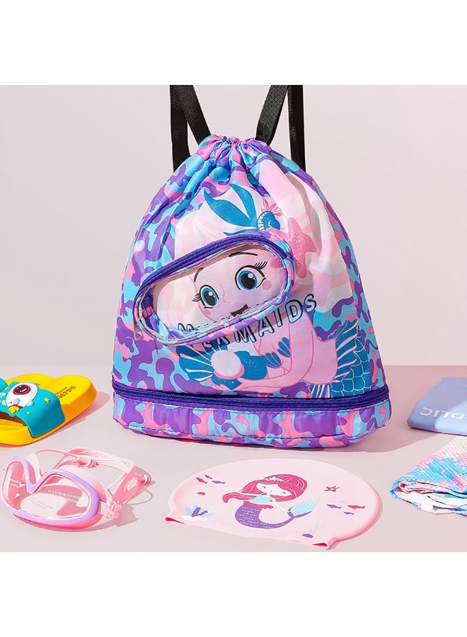Generic Kids Swimming Backpack, Waterproof Drawstring Bag Dry and Wet Separated, Cartoon Pattern Swim Gear Bag for Boys Girls (Purple) - Image 4