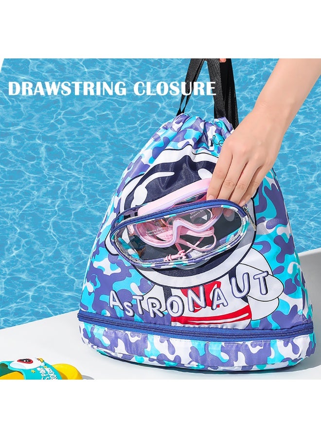 Generic Kids Swimming Backpack, Waterproof Drawstring Bag Dry and Wet Separated, Cartoon Pattern Swim Gear Bag for Boys Girls (Purple) - Image 5