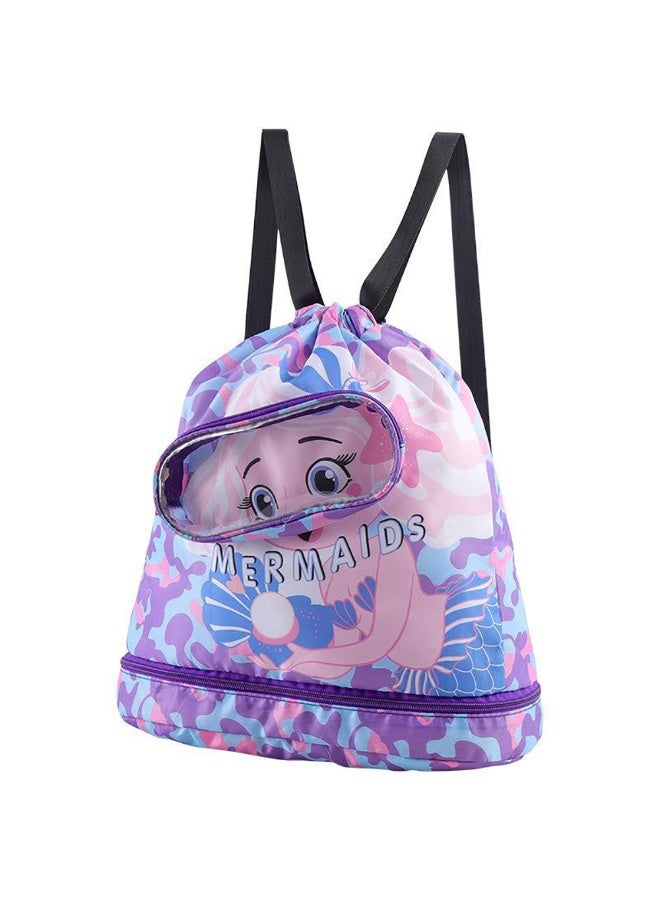 Generic Kids Swimming Backpack, Waterproof Drawstring Bag Dry and Wet Separated, Cartoon Pattern Swim Gear Bag for Boys Girls (Purple) - Image 2