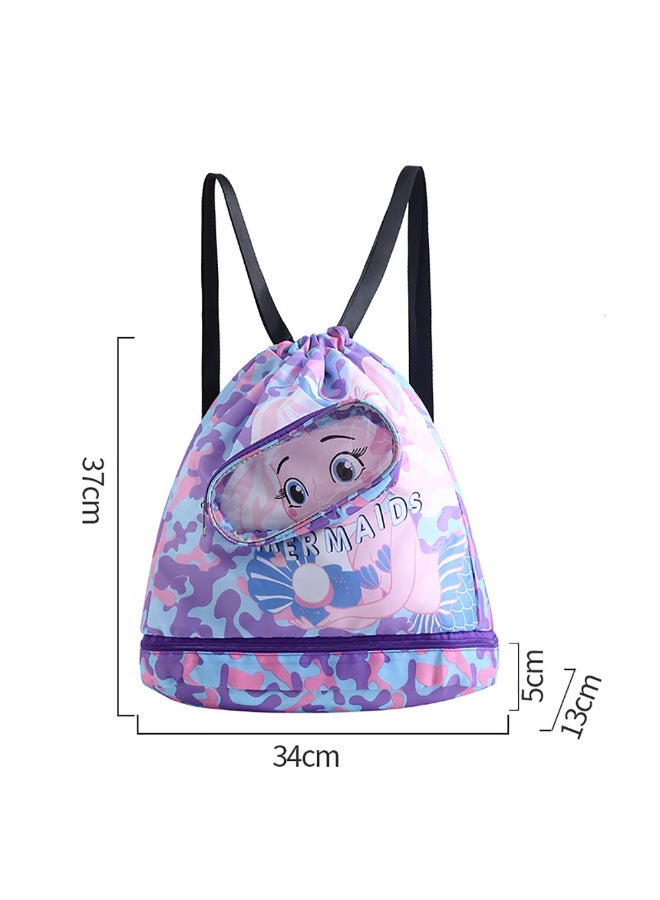Generic Kids Swimming Backpack, Waterproof Drawstring Bag Dry and Wet Separated, Cartoon Pattern Swim Gear Bag for Boys Girls (Purple) - Image 3