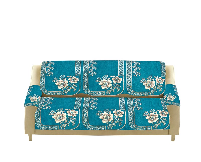 Dazzling DECOR Velvet Sofa Cover with Arm Cover and Cushion Covers Set of 5 Seater - Sofa Covers 3 Seater and 2 Seater Full Cover Set for Couch Seat - Heavy Fabric Sofa Slip Protector, 201_Aqua - Image 4