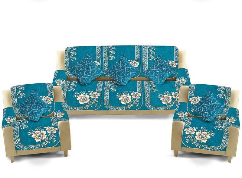 Dazzling DECOR Velvet Sofa Cover with Arm Cover and Cushion Covers Set of 5 Seater - Sofa Covers 3 Seater and 2 Seater Full Cover Set for Couch Seat - Heavy Fabric Sofa Slip Protector, 201_Aqua - Image 2