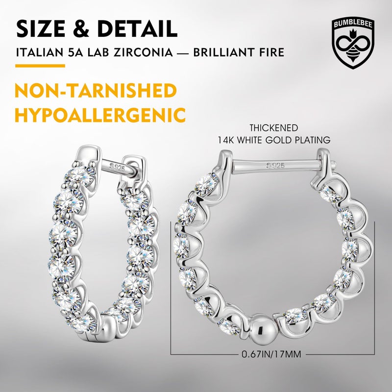 BUMBLEBEE Handcrafted 925 Sterling Silver Hoop Earrings, Diamond Hoop Earrings Italian 5A Cubic Zirconia, Hypoallergenic, Tarnish Resistant, Lightweight Luxury Jewelry Birthday, Valentineâ€™s Day - Image 2