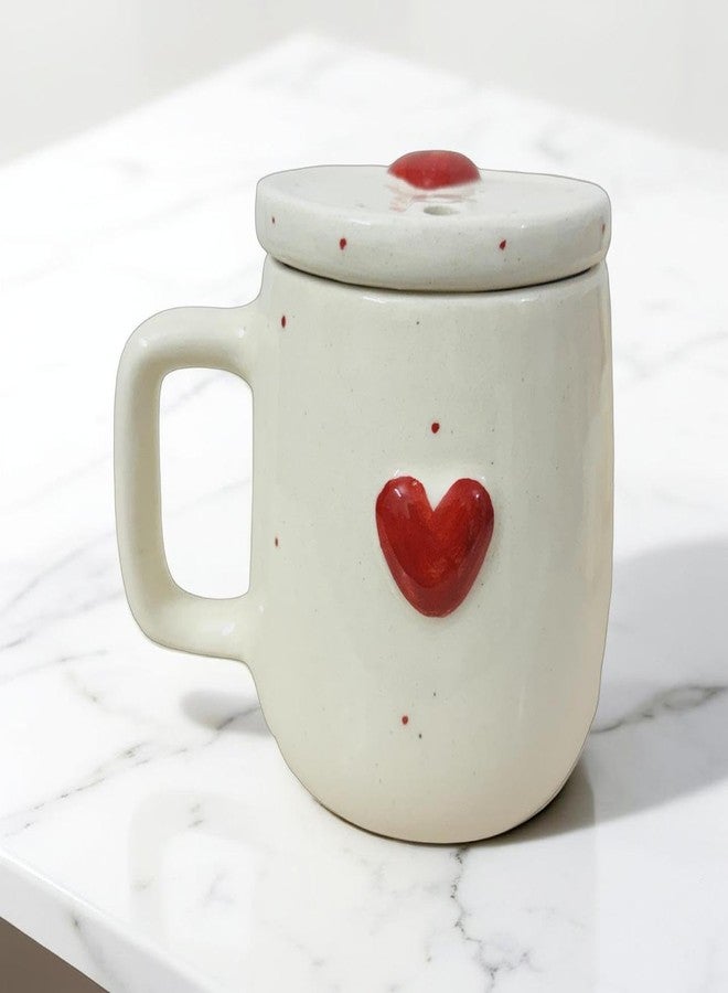 Lupaava Red Heart Ceramic Coffee Mug with Lid & Steel Straw | 380ml Minimalist Cute Sipper Cup | Pastel Aesthetic Mug with Handle | Gift for Women Girls & Friends | - Image 3