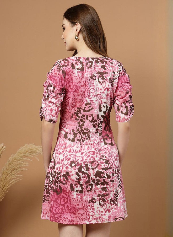 RAASSIO فستان A-Line بطبعة حيوانات وردية للنساء - Image 5