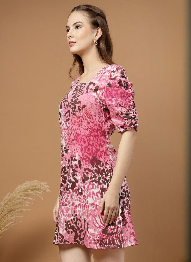 RAASSIO فستان A-Line بطبعة حيوانات وردية للنساء - Image 4