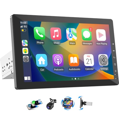 Haudio 10.1" Single Din Car Radio with Rotatable Touchscreen, Wireless Apple CarPlay, Android Auto, Touch Screen Radio, GPS Navigation, Bluetooth, Hi-Fi Sound, Voice Control, Backup Camera - Image 1