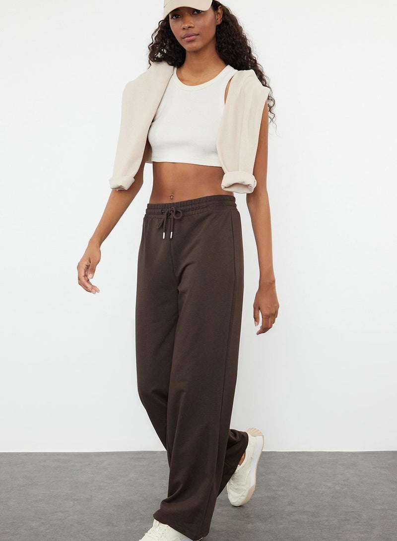 trendyol Bitter Brown Cotton Wide Leg Slim Knitted Sports Sweatpants - Image 2