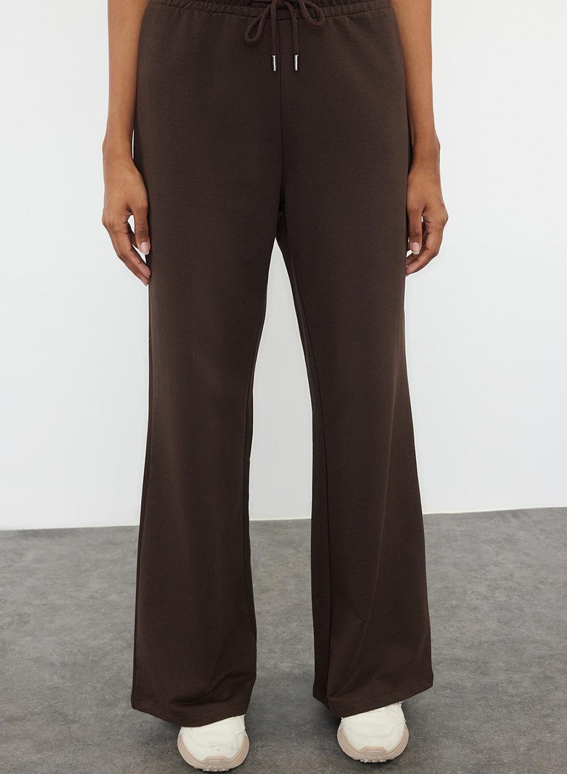 trendyol Bitter Brown Cotton Wide Leg Slim Knitted Sports Sweatpants - Image 3