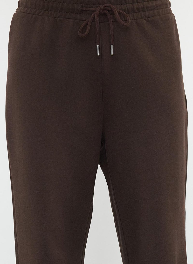 trendyol Bitter Brown Cotton Wide Leg Slim Knitted Sports Sweatpants - Image 4