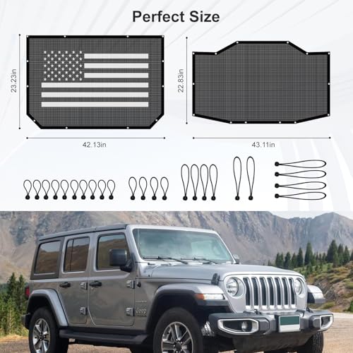 Xishuihe Mesh Roof JL Sunshade Top Cover for 2018-2023 Jeep Wrangler JL JLU 4XE 4 Door, UV Protection & Heat Reduction, Durable Polyester Sun Shade 2/4 Door USA Flag - Image 4