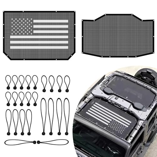 Xishuihe Mesh Roof JL Sunshade Top Cover for 2018-2023 Jeep Wrangler JL JLU 4XE 4 Door, UV Protection & Heat Reduction, Durable Polyester Sun Shade 2/4 Door USA Flag - Image 1