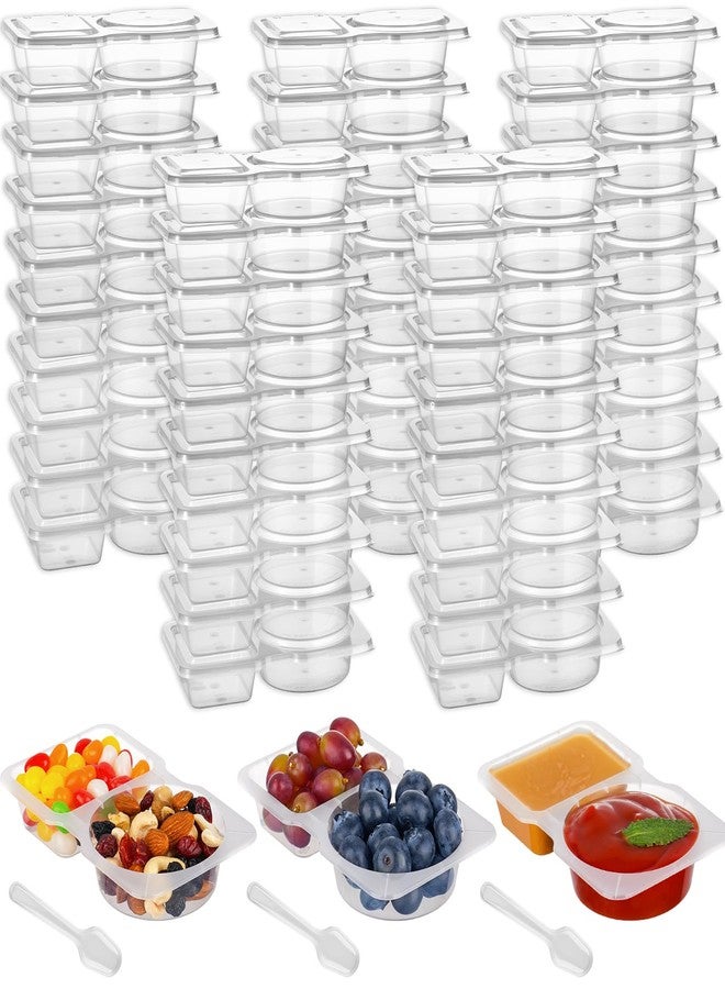 NiHome 50PCS Disposable Double Compartment Condiment Containers with Secure Leak-Proof Lids & Transparent Spoons, Portable Seasoning Storage for Picnics, Lunch Boxes, Travel, Food Safe PP5 Plastic - Image 1