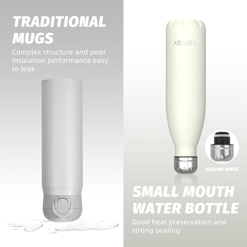 WATERSY Stainless Steel water bottles,17oz/500ml Insulated Water Bottles,Cream White metal water bottle Keeps Drink Cold and Hot,BPA Free kids water bottles for School,Gym,Travel,Sports - Image 4