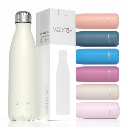 WATERSY Stainless Steel water bottles,17oz/500ml Insulated Water Bottles,Cream White metal water bottle Keeps Drink Cold and Hot,BPA Free kids water bottles for School,Gym,Travel,Sports - Image 1