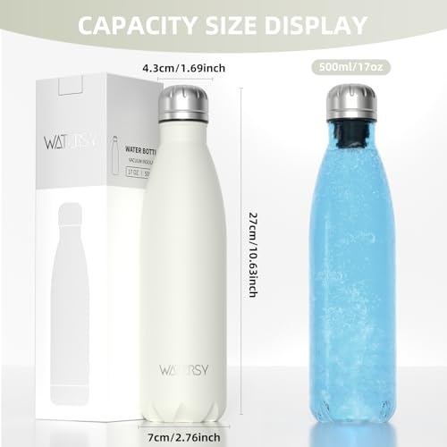 WATERSY Stainless Steel water bottles,17oz/500ml Insulated Water Bottles,Cream White metal water bottle Keeps Drink Cold and Hot,BPA Free kids water bottles for School,Gym,Travel,Sports - Image 3