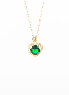 Stainless Steel necklace with a zirconic green crystal heart