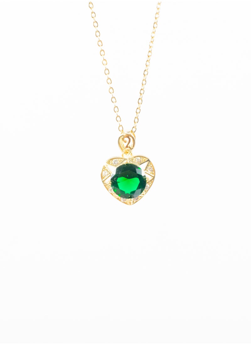 The Black Pearl Accessories - Stainless Steel necklace with a zirconic green crystal heart - Image 1