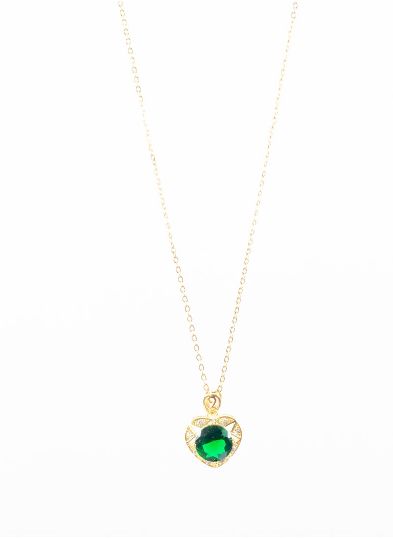 The Black Pearl Accessories - Stainless Steel necklace with a zirconic green crystal heart - Image 1