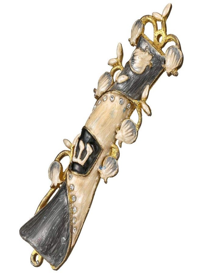 ماتاشي مزوزة مطلية بالذهب ومرصعة بالكريستال (مينا رمادي وأبيض) من ماتاشي، مرسومة يدوياً. - Image 3