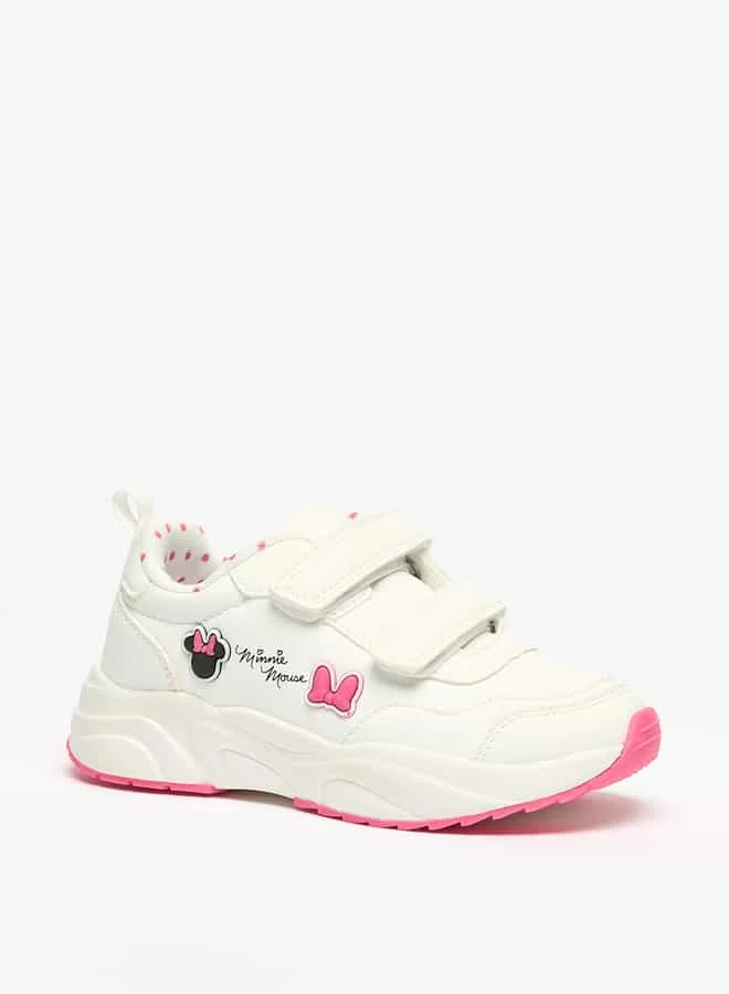Disney Girls Minnie Mouse Embossed Sneakers with Hook and Loop Closure