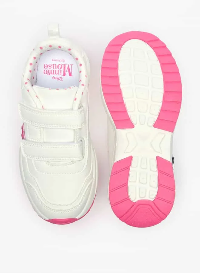 Disney Girls Minnie Mouse Embossed Sneakers with Hook and Loop Closure
