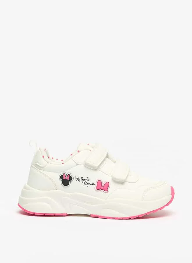 Disney Girls Minnie Mouse Embossed Sneakers with Hook and Loop Closure