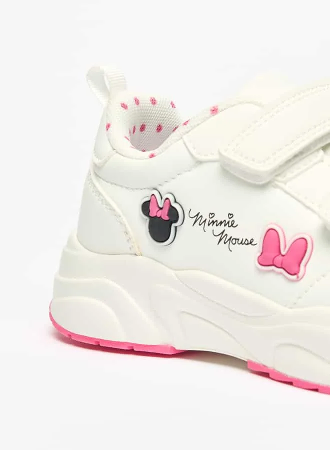 Disney Girls Minnie Mouse Embossed Sneakers with Hook and Loop Closure