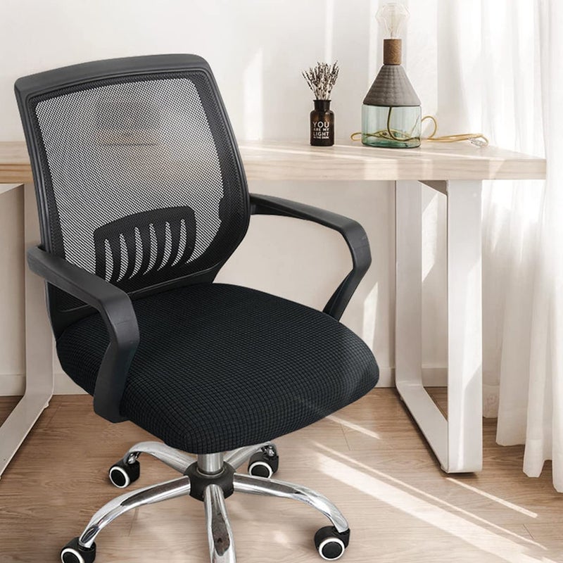 Yikko Office Chair Covers, Elastic Stretch Computer Chair Seat Slipcovers Super Fit Anti-dust Desk Seat Cover Spandex Removable Washable Kitchen Chair Protective Cover (Black) - Image 2