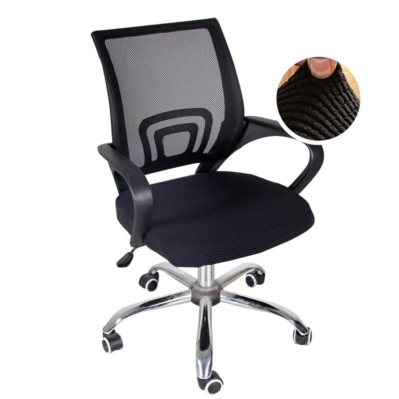 Yikko Office Chair Covers, Elastic Stretch Computer Chair Seat Slipcovers Super Fit Anti-dust Desk Seat Cover Spandex Removable Washable Kitchen Chair Protective Cover (Black) - Image 5