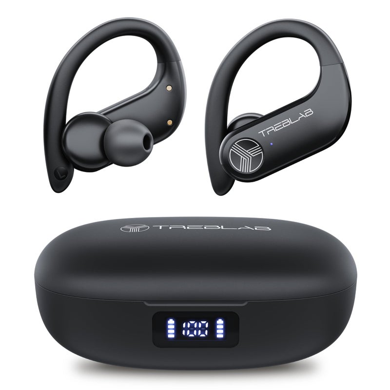 TREBLAB X3-Pro - Wireless Earbuds with Earhooks-45H Playtime, aptX, IPX7 Waterproof Earphones for Running & Workout-Sport Bluetooth Headphones with Charging case-Built-in Microphone- Black (Renewed) - Image 1