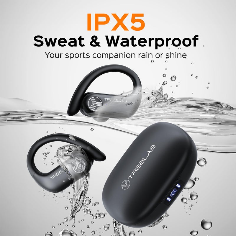 TREBLAB X3-Pro - Wireless Earbuds with Earhooks-45H Playtime, aptX, IPX7 Waterproof Earphones for Running & Workout-Sport Bluetooth Headphones with Charging case-Built-in Microphone- Black (Renewed) - Image 5