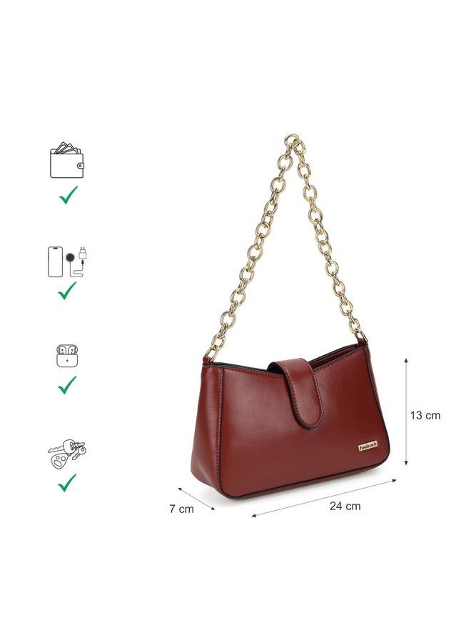 Fastrack Women's Chain Strap Shoulder Bag with Top Zip and Flap Closure | Main Compartment, Inner Zip and Slip Pockets | Stylish Shoulder Bag | Trendy Women's Handbags, Brown - Image 4