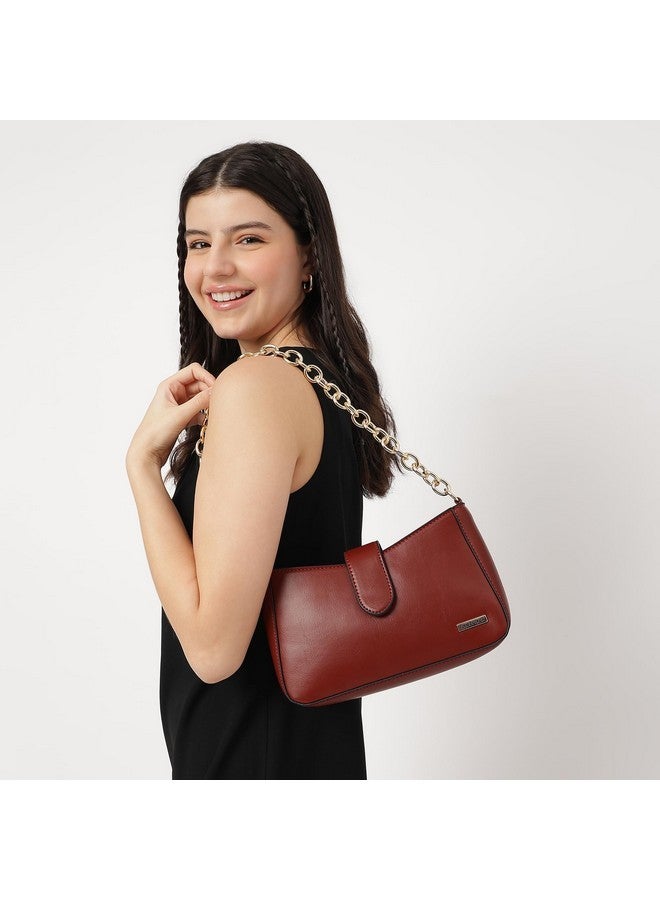 Fastrack Women's Chain Strap Shoulder Bag with Top Zip and Flap Closure | Main Compartment, Inner Zip and Slip Pockets | Stylish Shoulder Bag | Trendy Women's Handbags, Brown - Image 2