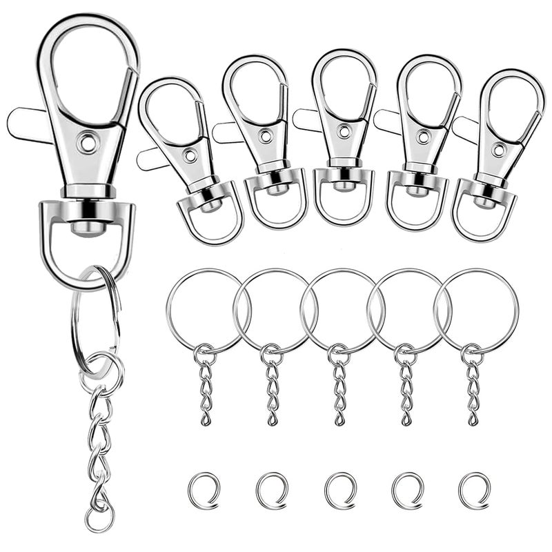 100 Pcs Swivel Snap Hook and Key Rings with Chain and Jump Rings for Keychain Lanyard DIY Jewelry Crafts Accessories50 Lanyard Snap Hooks50 Key Ring with Chains