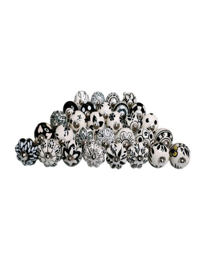 GANGKART-Ceramic Knobs World مقابض سيراميك عالمية من جانج كارت - مقابض أبواب للأدراج، مقابض خزائن عتيقة مصنوعة يدويًا لأثاث المطبخ، باللونين الأسود والأبيض - عبوة من 6 مقابض - Image 3