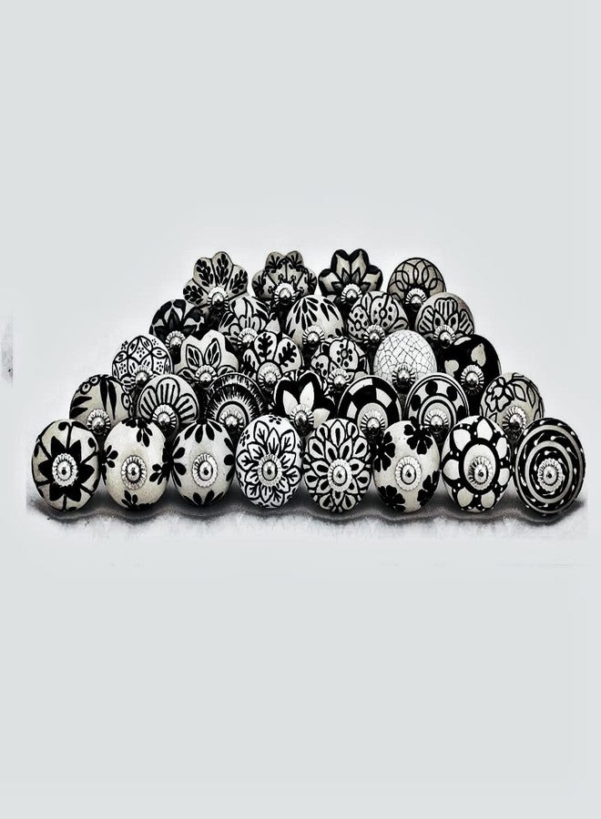 GANGKART-Ceramic Knobs World مقابض سيراميك عالمية من جانج كارت - مقابض أبواب للأدراج، مقابض خزائن عتيقة مصنوعة يدويًا لأثاث المطبخ، باللونين الأسود والأبيض - عبوة من 6 مقابض - Image 2