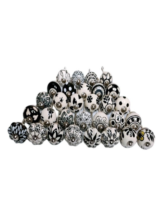 GANGKART-Ceramic Knobs World مقابض سيراميك عالمية من جانج كارت - مقابض أبواب للأدراج، مقابض خزائن عتيقة مصنوعة يدويًا لأثاث المطبخ، باللونين الأسود والأبيض - عبوة من 6 مقابض - Image 4