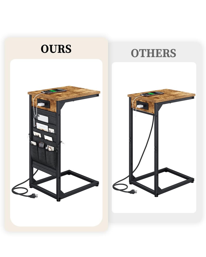 NEFROM C-Shaped End Table with Fast-Charging Station, Small Couch Side Table with Storage Bag, Sofa TV Tray Table for Living Room, Bedroom, Bedside ET-BR-1 - Image 2