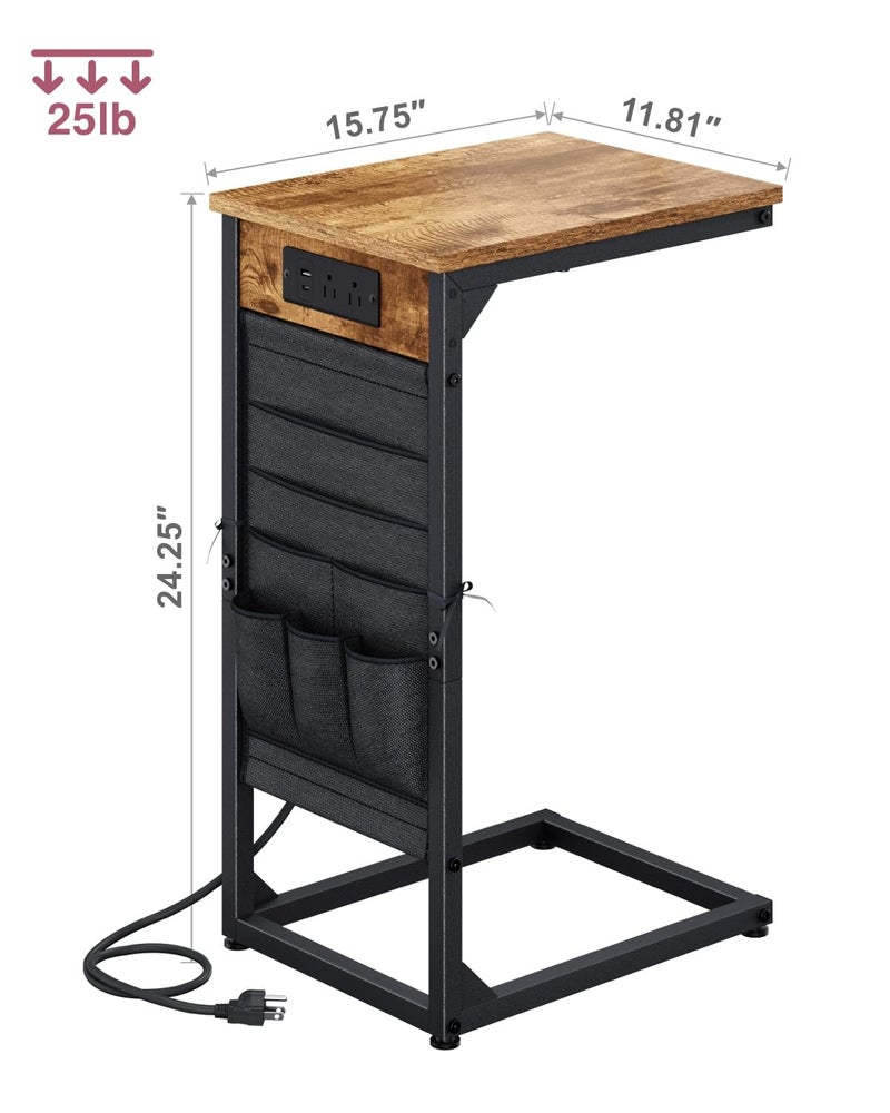 NEFROM C-Shaped End Table with Fast-Charging Station, Small Couch Side Table with Storage Bag, Sofa TV Tray Table for Living Room, Bedroom, Bedside ET-BR-1 - Image 3