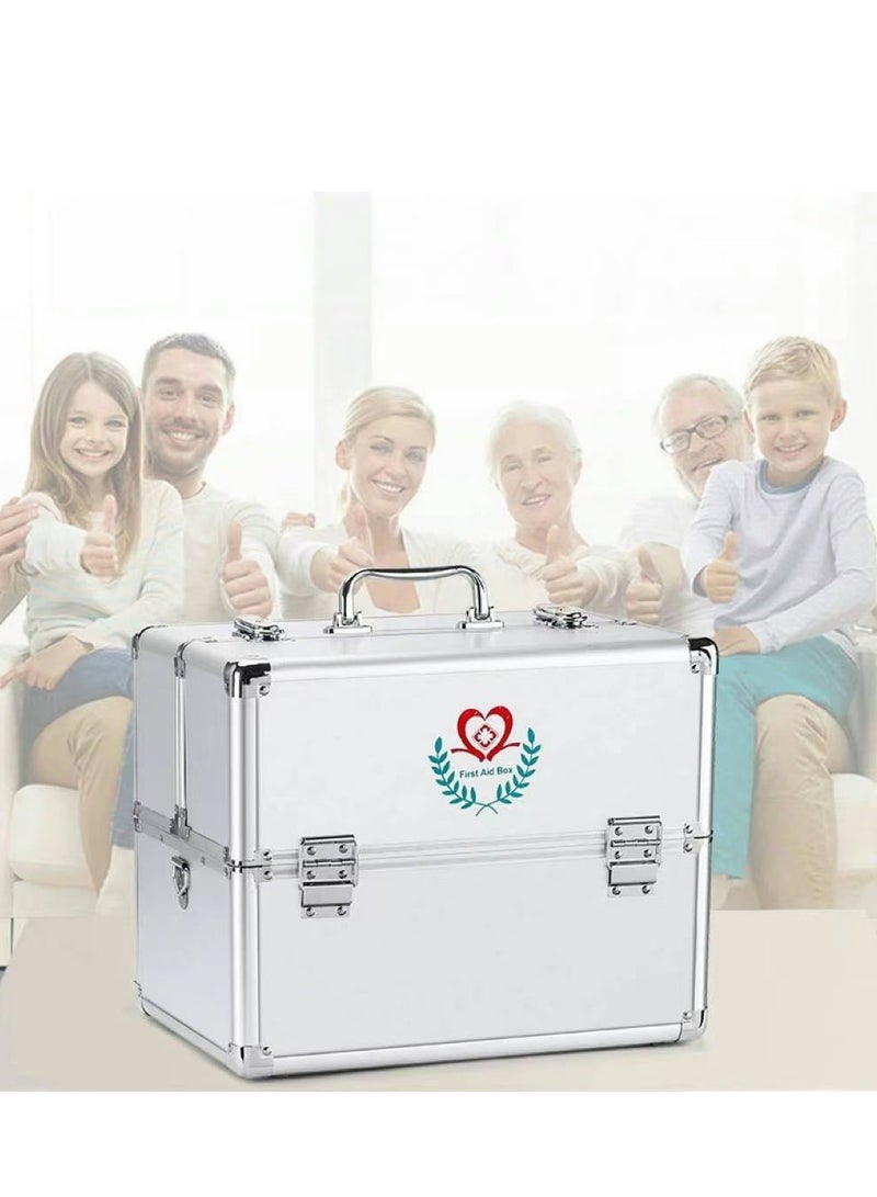 3 Tier Medicine Storage Box Home Medicine Chest  First Aid Kit with Portable Handle and Security Lock  for Home Outdoor Use(Silver) - Image 1