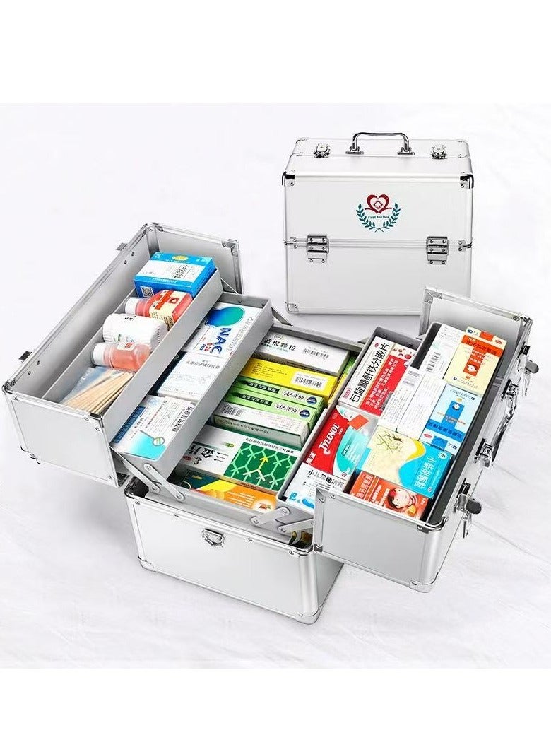 3 Tier Medicine Storage Box Home Medicine Chest  First Aid Kit with Portable Handle and Security Lock  for Home Outdoor Use(Silver) - Image 3