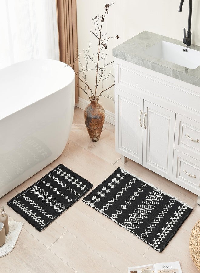 Douceur Boho Bath mat for Bathroom Floor Non Slip, Acrylic Blend Cute Bath Rugs with Tassels, Tribal Ethnic Pattern Farmhouse Bathroom Rugs, 20" x 32", Black - Image 2