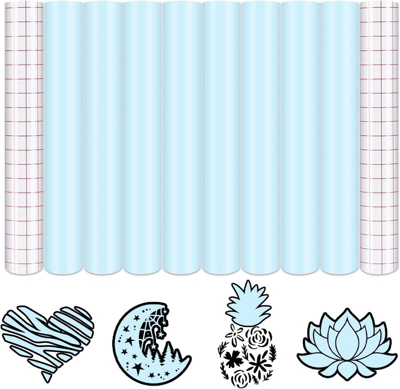 Tintnut Boho Permanent Vinyl - 8 Sheets 12"x10"Baby Blue Adhesive Vinyl Sheets Blue Self Sticker Water proofing Vinyl Compatible with Cricut Or Silhouette - Image 1